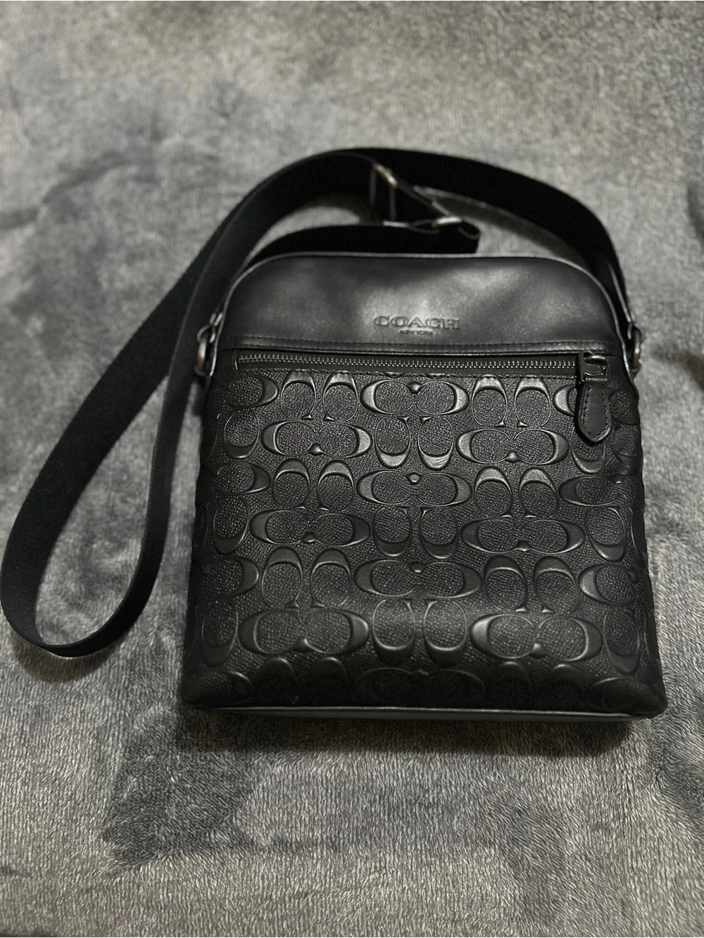 Coach Black Signature Embossed Leather Messenger Bag